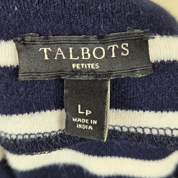 Talbots Petite Size Large Blue White Striped Shift Dress 3/4 Sleeve Embroidery - Picture 7 of 10